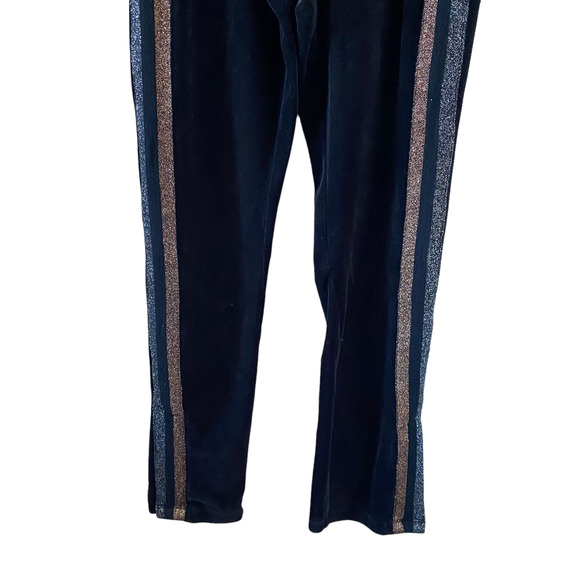 Pam & Gela Black Velvet Metallic Striped Track Pants With Slide Slits SZ S - Picture 4 of 13